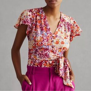 Anthropologie By Anthropologie V-Neck Flutter Hem Top Blouse. XL. NWT.